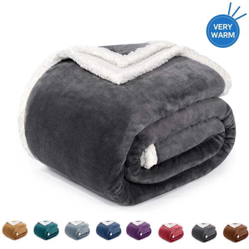 Sherpa Throw Blanket for Couch Sofa - Fuzzy Soft Cozy Blanket for Bed, Fleece Thick Warm Blanket for Winter, Dark Grey Fall Winter Baby Blanket, 39x51 Inches