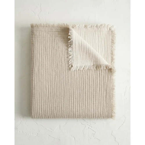 Beige Muslin Throw Blanket | Cotton Gauze Blanket | Moa