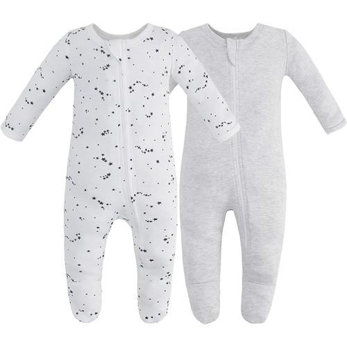 Owlivia Organic Cotton Baby Pajamas, Boys Girls Zip Front Sleep 'N Play Pjs, Footed Sleeper, Long Sleeve