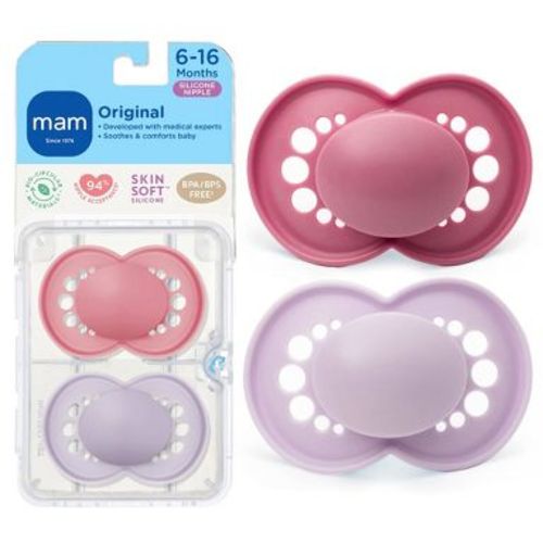 MAM Non-Deco Pacifier 6-16 Months - Girl - 2pk: BPA-Free, Silicone Material