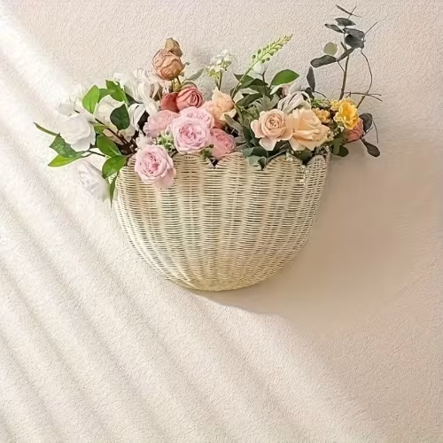 scallop- woven wall basket - original handcrafted decor hanging decorative basket with scallop- weave. made from non-splintering rattan material. ideal for home decor in courtyards, living rooms, and bedrooms. - patio, lawn & garden - Temu