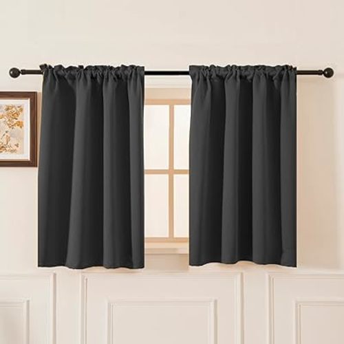 Pickluc Cafe Kitchen Curtains 36 Inches Long 2 Panels, Blackout Tier Curtains with Rod Pocket, Short Black Out Curtain for Small Window, 42" Wide and 36" Length, Set of Two, Grey.