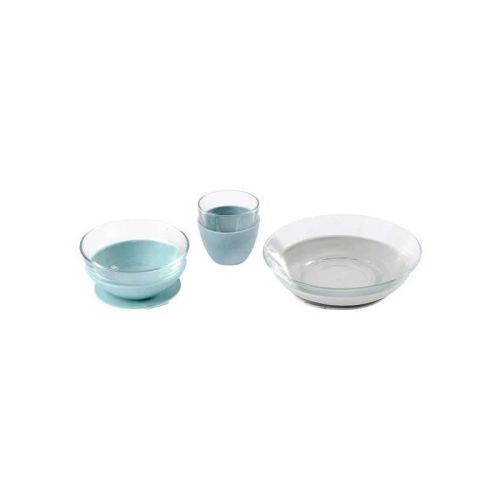 Beaba 3pc Glass Meal Dinnerware Set - Rain Blue