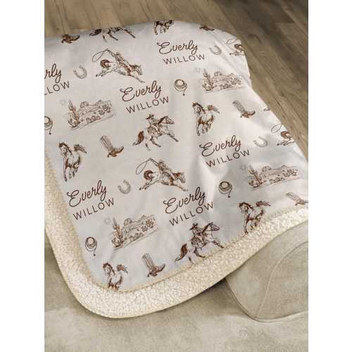 Western Blanket with Name Personalized Ranch Sherpa Throw Vintage Fuzzy Blanket For Children Neutral Gender Cowboy Cowgirl Baby Blanket