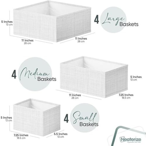 Drawer Organizer Clothes Set of 12 White-Grey - Dresser Organizer For Nursery, Bedroom, Closet - Perfect Baby Clothes Organizer and Storage & General Nursery Organization or Dresser Drawer Organizers