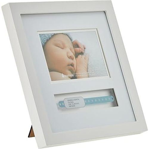 Pearhead Baby Hospital ID Bracelet and Photo Keepsake Frame, Baby Shower Gifts, Expecting Parents Gift, White