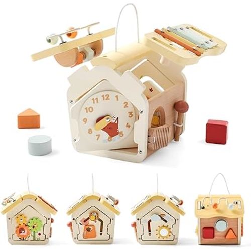 iBwaae Wooden Activity Cube - Multipurpose Educational Learning Toys for Baby & Toddlers (2-3 Years) - Shape Sorter, Montessori Toys for 2 Year Olds