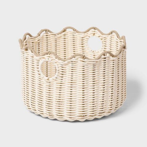 Scalloped Poly Rattan Medium Decorative Basket Cream - Brightroom™