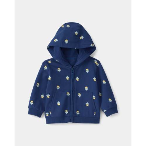 Baby Girl Floral French Terry Zip-Up Hoodie - Navy Blue | Carter's