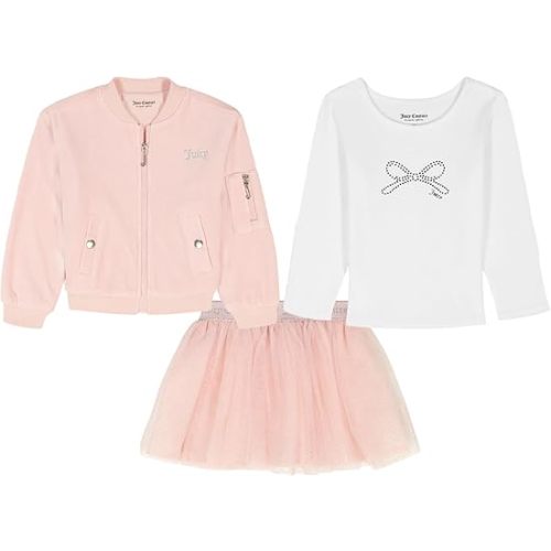 Juicy Couture Baby Girls' 3-Piece Set, Jacket, Long Sleeve Shirt and Tutu Skirt