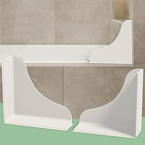 No-Adhesive 2-Pack All-Silicone Shower Splash Guard with Strong Suction Cups, Reusable Bath Tub Corner Water Blocker for Secure Seal&Easy Removal，Keep Water in Shower or Bath, One-Piece Design, White