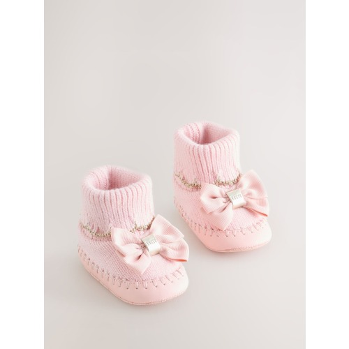 Baby Girls Scallop Edge Knitted Padders Booties with Bow
