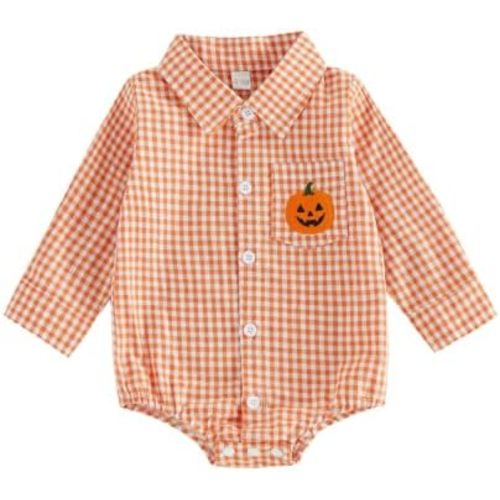 Douhoow Baby Plaid Romper Boys Girls Button Down Bodysuit Long Sleeve Lapel Neck Tops Fall Winter Festival Clothes