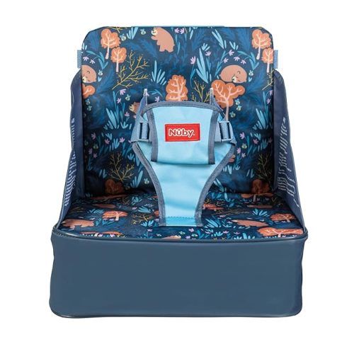 Nuby Easy Go Booster Seat - Travel Booster Seat for Babies and Toddlers with 3-Point Harness - 9+ Months - Bear Print