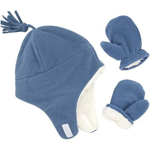 Baby Boy Sherpa Hats and Mittens Set Toddler Gloves Warm Fleece Winter Hat Baby Girl