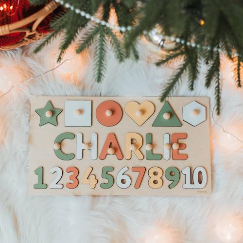Name Puzzle With Numbers, Educational Toy 3 Years Old, Baby Boy Personalized, Gift For Kids, Wooden Shapes, Montessori Board, Toddler Toys