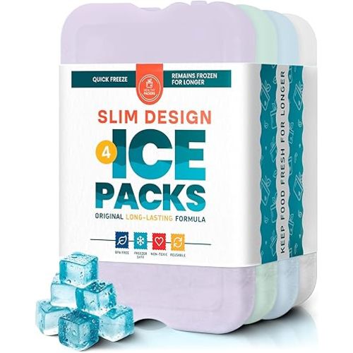 Healthy Packers Reusable Ice Packs for Lunch Boxes - Long Lasting Slim Freezer Packs, Thin Non-Toxic BPA-Free Hard Gel Ice Blocks for Coolers, Kids & Adults Lunch Bags, Travel, Camping, Food Storage
