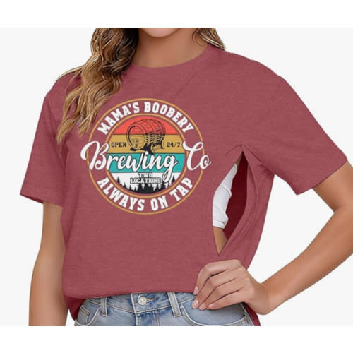 Women's Nursing Shirts for Breastfeeding Zipper Short Sleeves Mama Shirt Causal Maternity Nursing Graphic Tees Tops