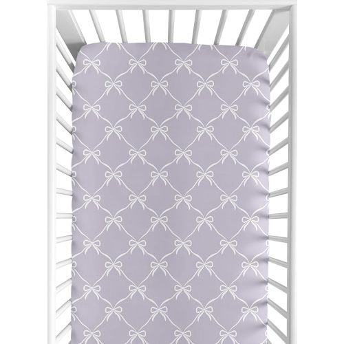Sweet Jojo Designs Fitted Baby Crib Sheets (White and Purple Bows) for Girls, Infant Nursery, Toddler Room - Standard Size (Lavender Bow for Shabby Chic, Ballet, Dancer, Ballerina Princess Collection)