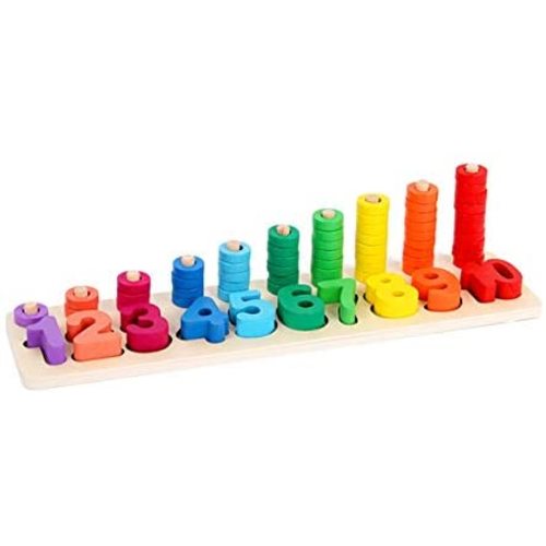 KangRuiZhe Montessori Wood Blocks Sorting Puzzle Sorter Stacker Math Intelligence Peg Number Boards for Baby Toddler Preschool Kids