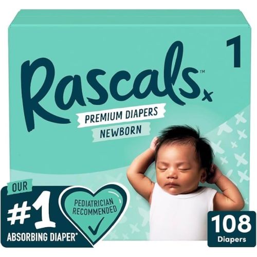 Rascals Premium Diapers, Size 1, 108 Count