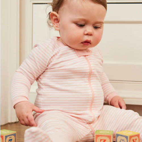 LAKE | Baby | Pima Cotton Pajamas | English Rose Stripe Baby Sleeper
