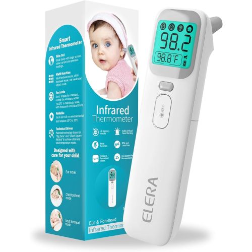 Ear Thermometer for Kids, Baby Thermometer with Forehead and Ear Mode for Adults, Infant, Kids and Toddler, Touchless and 1 Second Reading with Fever Alarm and Mute Function, LCD