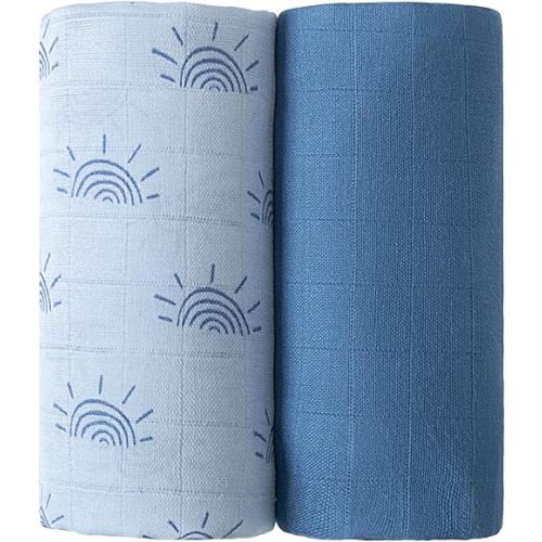 Viviland Muslin Swaddle Blankets, Breathable and Skin-Friendly Baby Receiving Blankets, 2-Pack Sun, 47 x 47 inches