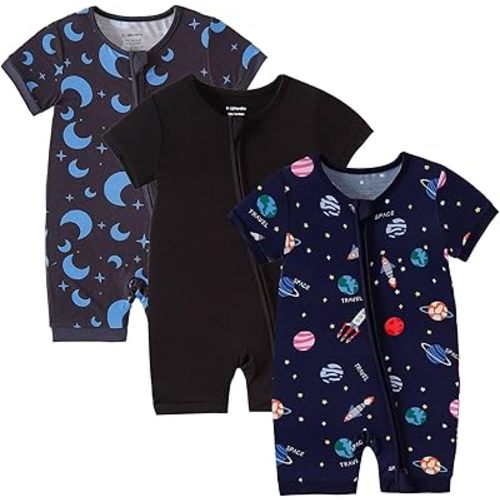 OPAWO Bamboo Baby Pajamas 3 Pack, Double Zipper Bamboo Sleepers for Baby Boy Girl Romper, Toddler Summer Clothes Outfit 0-24M