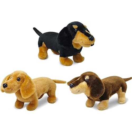 3Pcs Dachshund Dog Stuffed Animal 9.8" Stuffed Animals Set Cute Plush Stuffed Dogs Soft Cuddly Dog Toy for Birthday Children's Party, Best Gift for Kids Puppy Stuffed Toy
