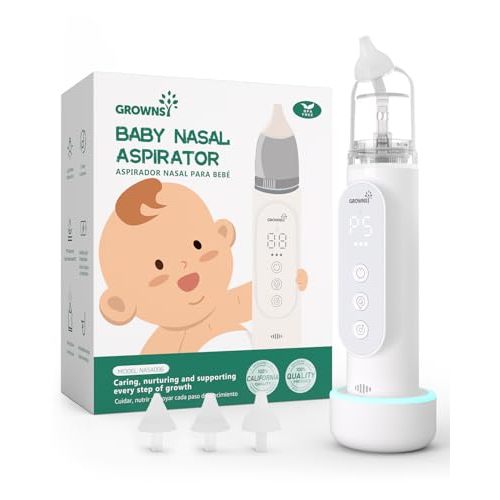 GROWNSY Nasal Aspirator for Baby, Upgraded 5 Suction Levels Baby Nose Sucker, IPX7 Waterproof Electric Nose Suction for Baby, Booger Sucker for Toddlers with Automatic Cleaning &Music &Light Functions