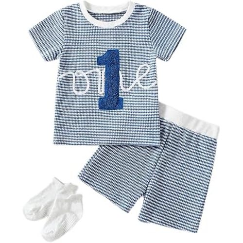 ChuYuKu Baby Boy 1st Birthday Outfit Short Set/Romper with Sock