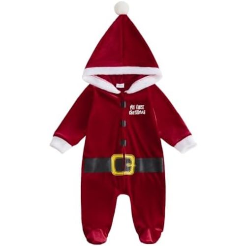 My First Baby Boy Girl Christmas Outfit Newborn Santa Claus Romper Footies