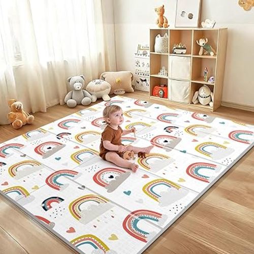 79x71 Extra Large Baby Play Mat for Floor, Foldable Foam Playmat for Babies 0-12 Months & Kids, Non-Toxic Waterproof Baby Mat for Floor, Thick Playpen Mat for Tummy Time Crawling