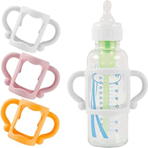 (3-Pack) Bottle Handles for Dr Brown Baby Bottles with Easy Grip Handles to Hold Their Own Bottle - BPA-Free Soft Silicone (White Pink Orange)