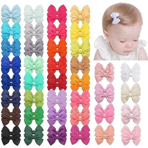 80Pcs Hair bow Clips 2Inch Mini Hair Clips for Baby Fine Hair Grosgrain Ribbon Bows Metal Alligator Clips Non-slip Baby Hair Clips for Baby Girls Infants Toddlers 40 Colors in Pairs