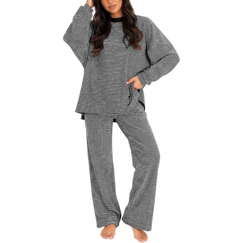 Women's 2 Piece Striped Lounge Set Wide Leg Pants Matching Pajamas Set