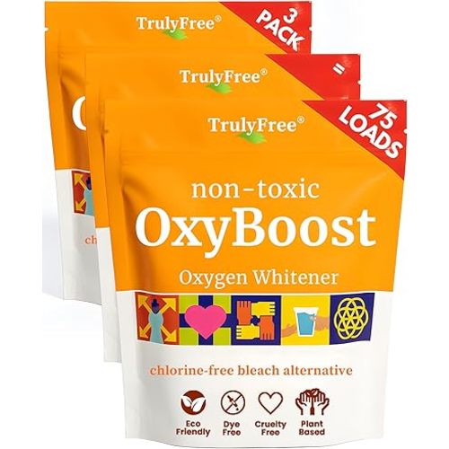 Truly Free OxyBoost - Oxygen Whitener & Clothes Stain Remover Laundry Detergent Powder with Sodium Percarbonate - Brightens Whites & Safe for Colors - Non-Chlorine, Gentle Yet Powerful - Pack of 3