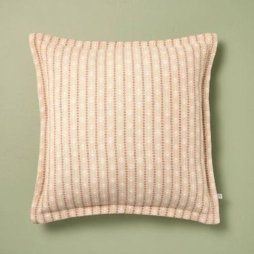 18"x18" Floral Jacquard Throw Pillow Tan - Hearth & Hand™ with Magnolia
