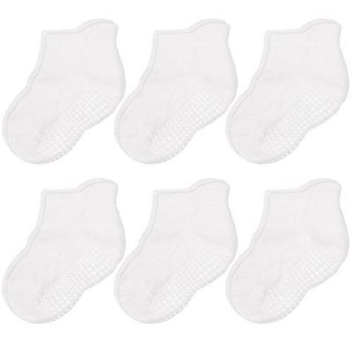 CozyWay Toddler Socks With Grippers, Grippy Socks For Toddlers, 3T-5T, White 6Pk, Toddler Non Slip Socks