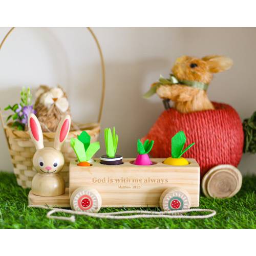 Pull-Along Bunny Wooden Puzzle: Montessori Baby Toy