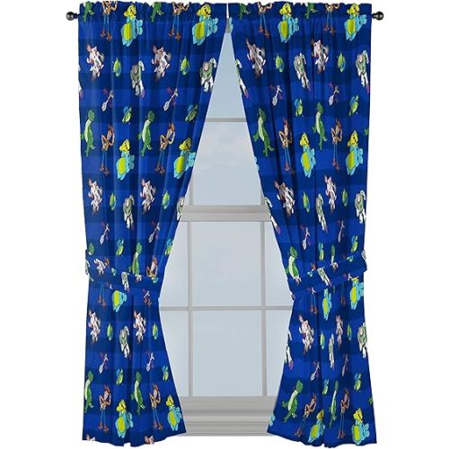 Jay Franco Kids Window Drapes - 4 Piece Curtain Set Includes 2 Tiebacks, Beautiful Bedding Room Décor and Easy Set Up, Blue - Toy Story, 63 Inch