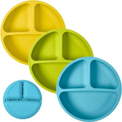 WeeSprout Toddler Plates, Silicone Divided Dishes for Toddlers and Kids, BPA-Free, 3 Pack