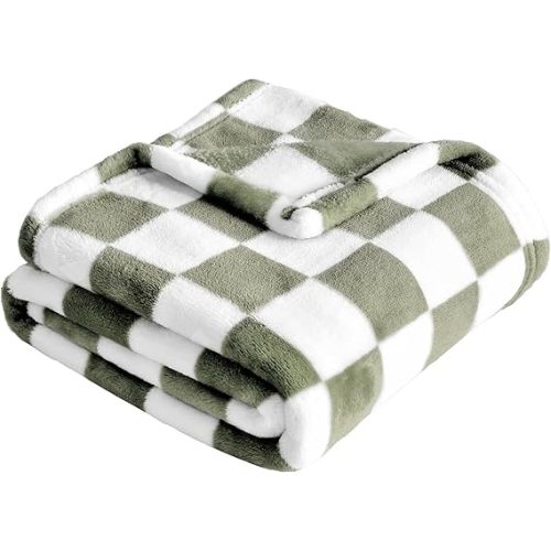 Yurhap Checkered Baby Blanket Fleece Baby Blankets for Boys, Ultra Soft Cozy Fluffy Infant Toddler Newborn Receiving Blankets for Crib Stroller, 30''x40'', Dark Olive