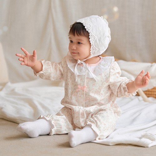 Dave&Bella Baby Girls Pink Floral Doll Collar Cute Cozy Cotton Comfort – Dave & Bella