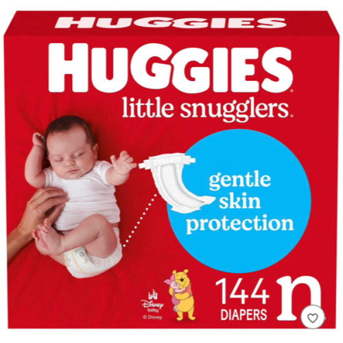 Huggies Size Newborn Diapers, Little Snugglers Baby Diapers, Size Newborn (up to 10 lbs), 144 Count, Packaging May Vary