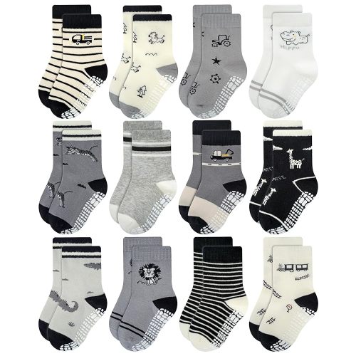 RATIVE Non Skid Anti Slip Cotton Dress Crew Socks With Grips For Baby Infant Toddler Kids Boys Girls