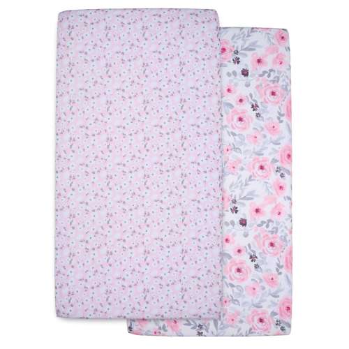Bedtime Originals Floral Pink/Gray 2-Pack Fitted Crib/Toddler Sheet Set- Flower - Crib