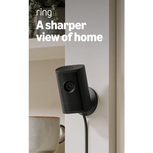 Ring Indoor Cam Plus (newest model), Home or business security, Retinal 2K for crisp, true-to-life video quality, 4x Enhanced Zoom, Low-Light Sight, Black