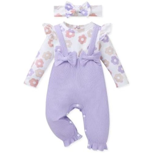 AMAWMW Newborn Baby Girl Clothes Rufffle Sleeve Romper With Headband Set